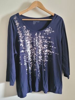 Chico's Zenergy Foil Studded 3/4 Sleeve Scoopneck, Women's XL, Blue & Silver